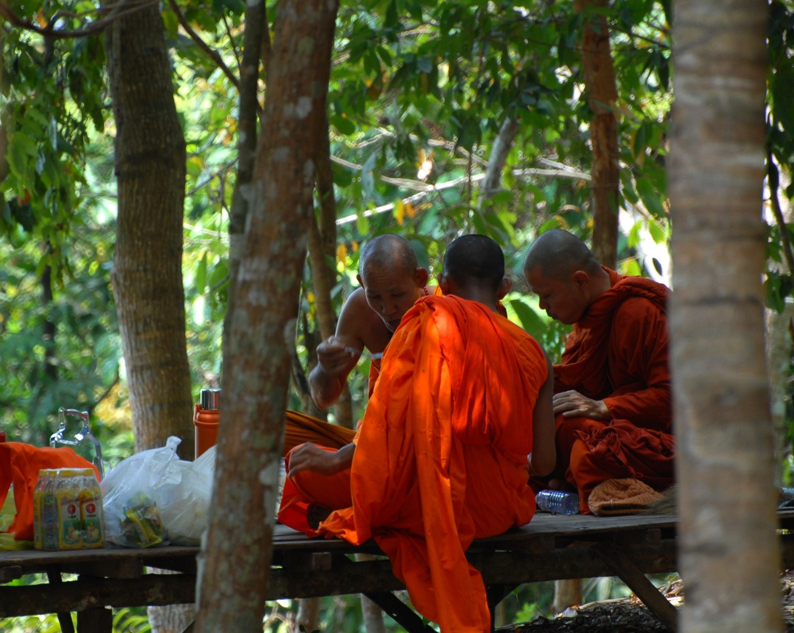 Monk eating at Phonm Kulen Mountain - Cambodia 2025